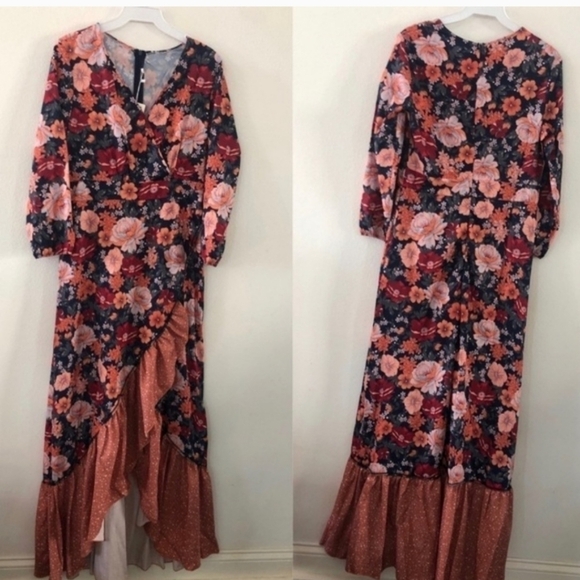 Floral Bohemian V Neck Patchwork Maxi Dress - Picture 16 of 16